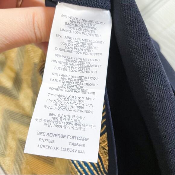 J. Crew Navy Metallic Gold Chevron Blouse - Picture 5 of 6